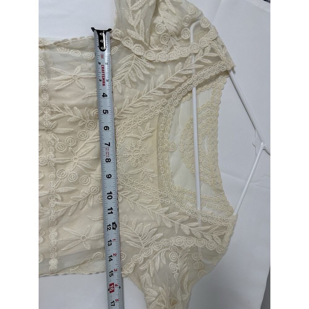 Y2K Lace Sheer Fairy Whimsy‎ Dress Short Ivory 3/4 Sleeve Express Womens - Picture 9 of 12